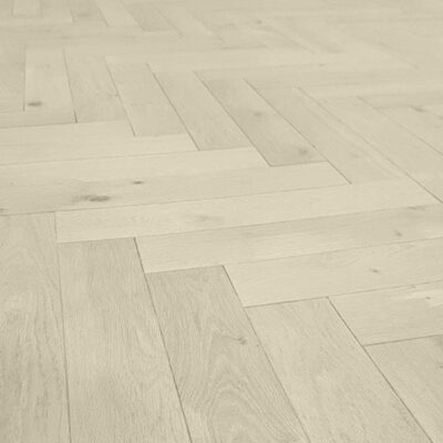 Parquet en Chêne Premier Bis - Bâton Rompu - Vernis Blanc - 610x122x15/4mm